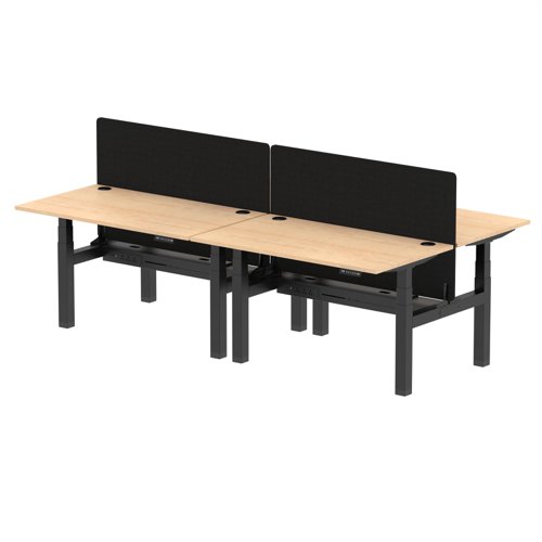 Air Back-to-Back 1400 x 800mm Height Adjustable 4 Person Bench Desk Maple Top with Cable Ports Black Frame with Black Straight Screen
