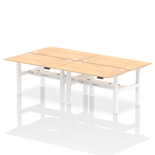 Dynamic Air Back-to-Back W1400 x D800mm Height Adjustable Sit Stand 4 Person Bench Desk With Cable Ports Maple Finish White Frame - HA02062