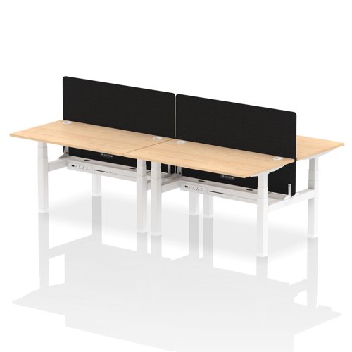 Air Back-to-Back 1400 x 800mm Height Adjustable 4 Person Office Bench Desk Maple Top with Cable Ports White Frame with Black Straight Screen