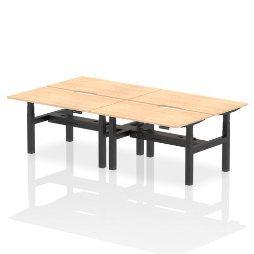 Air Back-to-Back 1400 x 800mm Height Adjustable 4 Person Office Bench Desk Maple Top with Scalloped Edge Black Frame
