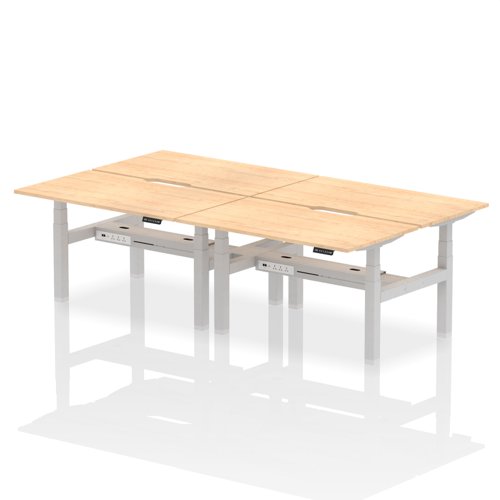 Air Back-to-Back 1400 x 800mm Height Adjustable 4 Person Office Bench Desk Maple Top with Scalloped Edge Silver Frame