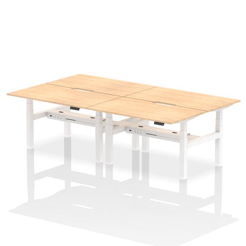 Air Back-to-Back 1400 x 800mm Height Adjustable 4 Person Office Bench Desk Maple Top with Scalloped Edge White Frame