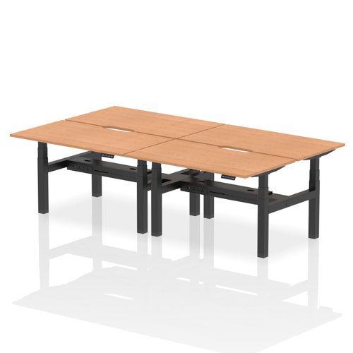 Air Back-to-Back 1400 x 800mm Height Adjustable 4 Person Office Bench Desk Oak Top with Scalloped Edge Black Frame