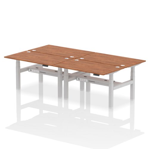 Air Back-to-Back 1400 x 800mm Height Adjustable 4 Person Bench Desk Walnut Top with Cable Ports Silver Frame