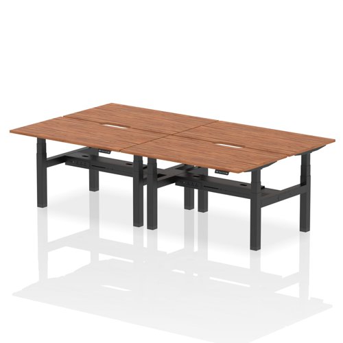 Air Back-to-Back 1400 x 800mm Height Adjustable 4 Person Office Bench Desk Walnut Top with Scalloped Edge Black Frame