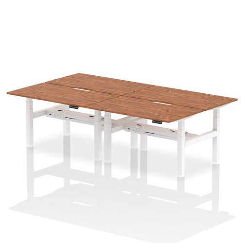 Air Back-to-Back 1400 x 800mm Height Adjustable 4 Person Office Bench Desk Walnut Top with Scalloped Edge White Frame