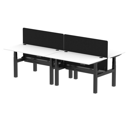 Air Back-to-Back 1400 x 800mm Height Adjustable 4 Person Bench Desk White Top with Cable Ports Black Frame with Black Straight Screen