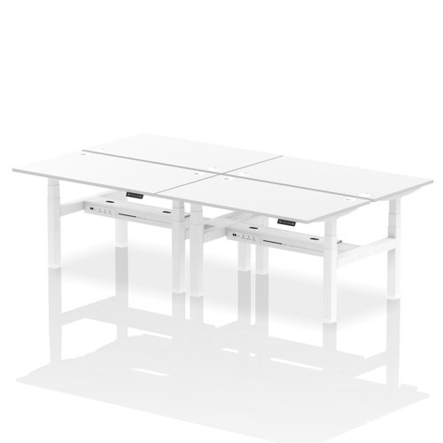 Dynamic Air Back-to-Back W1400 x D800mm Height Adjustable Sit Stand 4 Person Bench Desk With Cable Ports White Finish White Frame - HA02098
