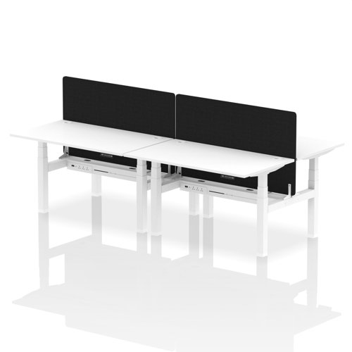 Air Back-to-Back 1400 x 800mm Height Adjustable 4 Person Office Bench Desk White Top with Cable Ports White Frame with Black Straight Screen