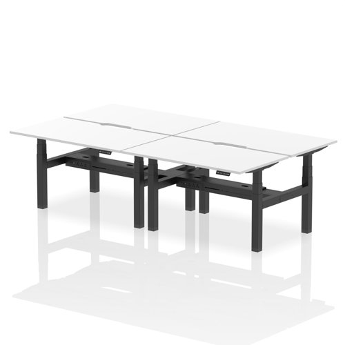 Air Back-to-Back 1400 x 800mm Height Adjustable 4 Person Office Bench Desk White Top with Scalloped Edge Black Frame