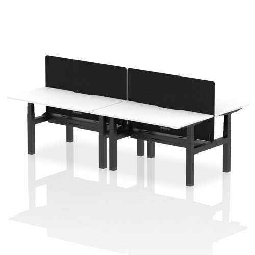 Air Back-to-Back 1400 x 800mm Height Adjustable 4 Person Office Bench Desk White Top with Scalloped Edge Black Frame with Black Straight Screen