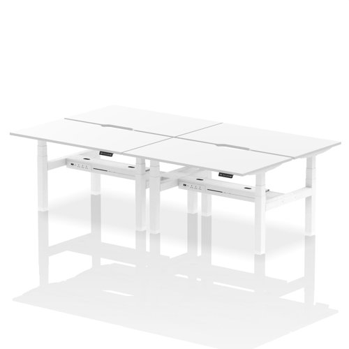 Air Back-to-Back 1400 x 800mm Height Adjustable 4 Person Office Bench Desk White Top with Scalloped Edge White Frame
