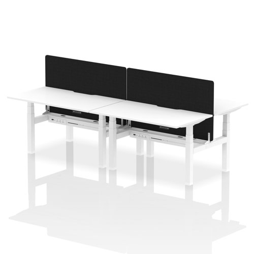 Air Back-to-Back 1400 x 800mm Height Adjustable 4 Person Office Bench Desk White Top with Scalloped Edge White Frame with Black Straight Screen