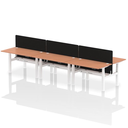 Air Back-to-Back 1400 x 800mm Height Adjustable 6 Person Office Bench Desk Beech Top with Cable Ports White Frame with Black Straight Screen