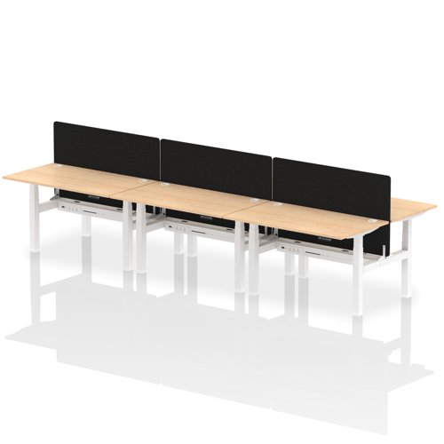 Air Back-to-Back 1400 x 800mm Height Adjustable 6 Person Office Bench Desk Maple Top with Cable Ports White Frame with Black Straight Screen