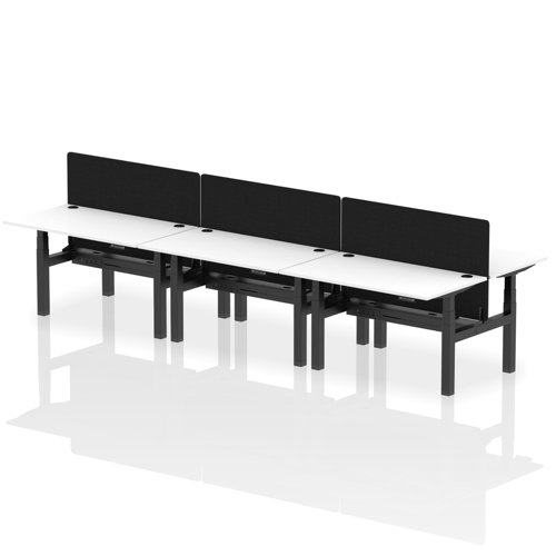 Air Back-to-Back 1400 x 800mm Height Adjustable 6 Person Office Bench Desk White Top with Cable Ports Black Frame with Black Straight Screen