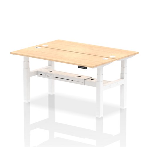 Dynamic Air Back-to-Back W1600 x D600mm Height Adjustable Sit Stand 2 Person Bench Desk With Cable Ports Maple Finish White Frame - HA02194