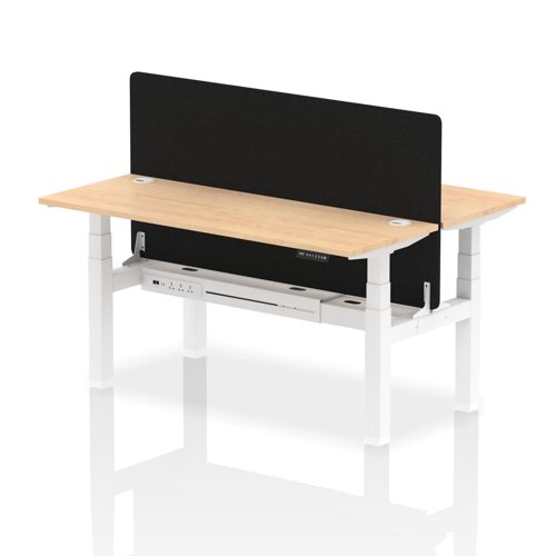 Air Back-to-Back 1600 x 600mm Height Adjustable 2 Person Office Bench Desk Maple Top with Cable Ports White Frame with Black Straight Screen