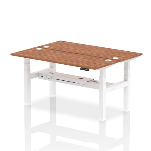 Air Back-to-Back 1600 x 600mm Height Adjustable 2 Person Bench Desk Walnut Top with Cable Ports White Frame
