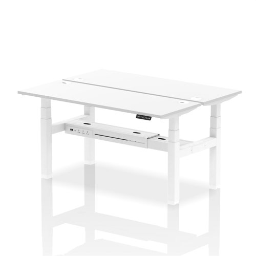 Dynamic Air Back-to-Back W1600 x D600mm Height Adjustable Sit Stand 2 Person Bench Desk With Cable Ports White Finish White Frame - HA02212