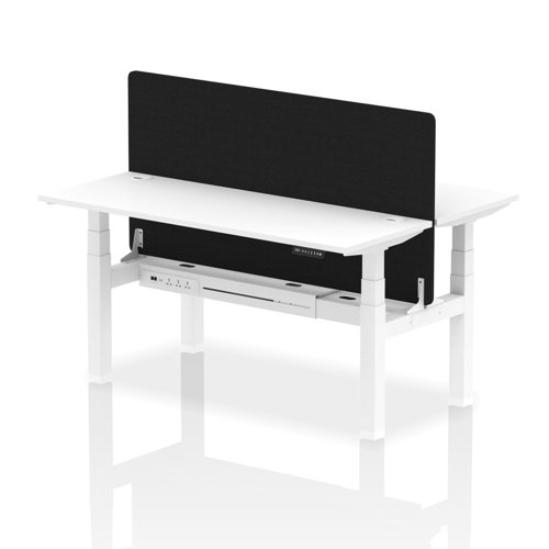 Air Back-to-Back 1600 x 600mm Height Adjustable 2 Person Bench Desk White Top with Cable Ports White Frame with Black Straight Screen