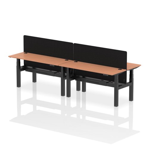Air Back-to-Back 1600 x 600mm Height Adjustable 4 Person Bench Desk Beech Top with Cable Ports Black Frame with Charcoal Straight Screen