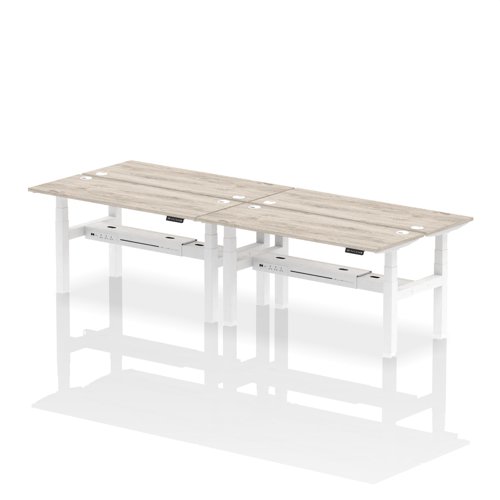 Air Back-to-Back 1600 x 600mm Height Adjustable 4 Person Bench Desk Grey Oak Top with Cable Ports White Frame