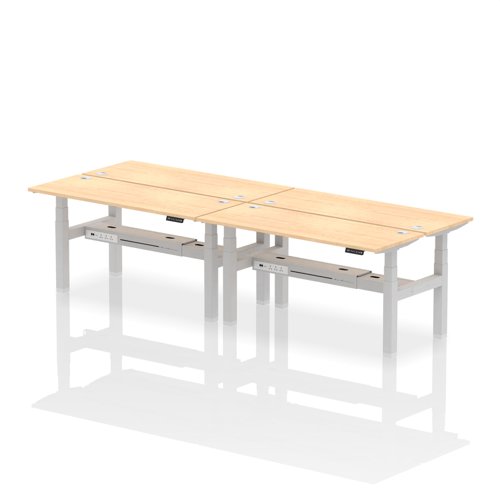 Air Back-to-Back 1600 x 600mm Height Adjustable 4 Person Bench Desk Maple Top with Cable Ports Silver Frame