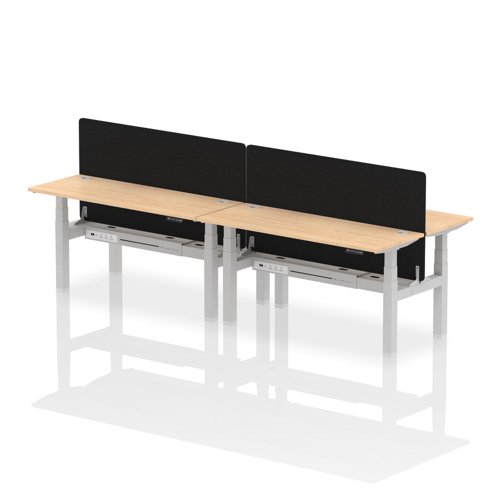 Air Back-to-Back 1600 x 600mm Height Adjustable 4 Person Bench Desk Maple Top with Cable Ports Silver Frame with Charcoal Straight Screen