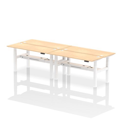 Air Back-to-Back 1600 x 600mm Height Adjustable 4 Person Bench Desk Maple Top with Cable Ports White Frame