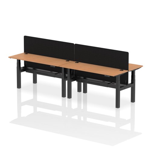Air Back-to-Back 1600 x 600mm Height Adjustable 4 Person Bench Desk Oak Top with Cable Ports Black Frame with Charcoal Straight Screen