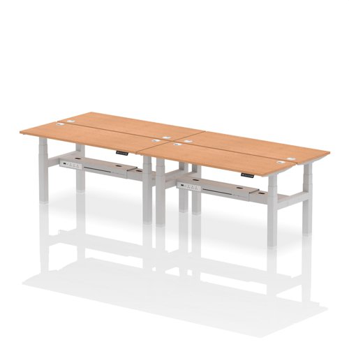 Air Back-to-Back 1600 x 600mm Height Adjustable 4 Person Bench Desk Oak Top with Cable Ports Silver Frame