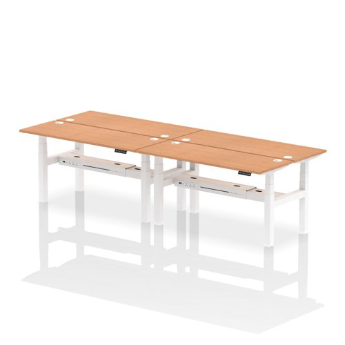 Air Back-to-Back 1600 x 600mm Height Adjustable 4 Person Bench Desk Oak Top with Cable Ports White Frame