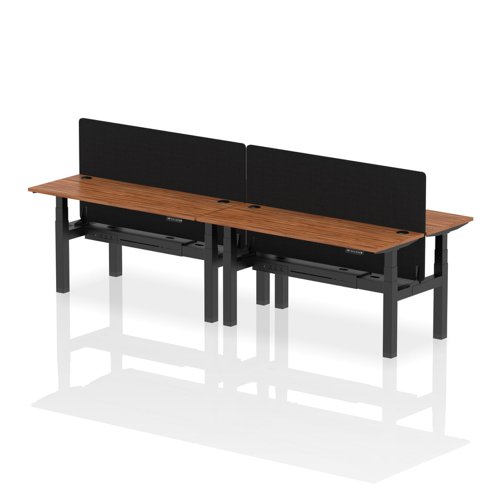 Air Back-to-Back 1600 x 600mm Height Adjustable 4 Person Bench Desk Walnut Top with Cable Ports Black Frame with Charcoal Straight Screen
