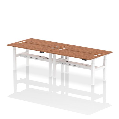 Air Back-to-Back 1600 x 600mm Height Adjustable 4 Person Bench Desk Walnut Top with Cable Ports White Frame