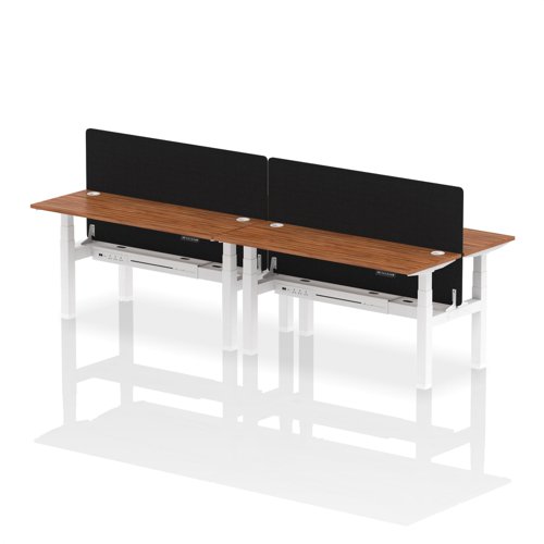 Air Back-to-Back 1600 x 600mm Height Adjustable 4 Person Bench Desk Walnut Top with Cable Ports White Frame with Charcoal Straight Screen