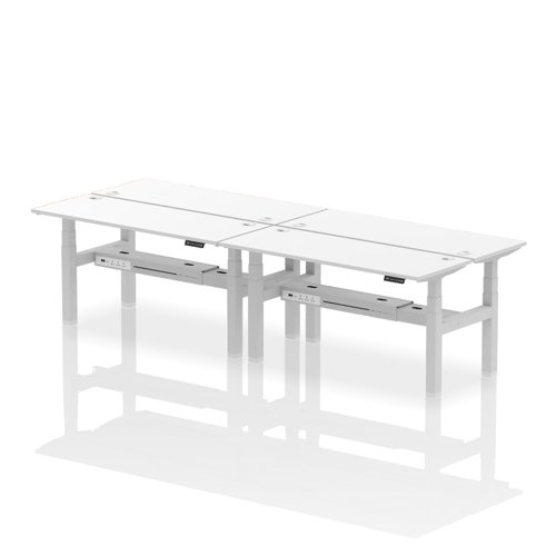 Air Back-to-Back 1600 x 600mm Height Adjustable 4 Person Bench Desk White Top with Cable Ports Silver Frame