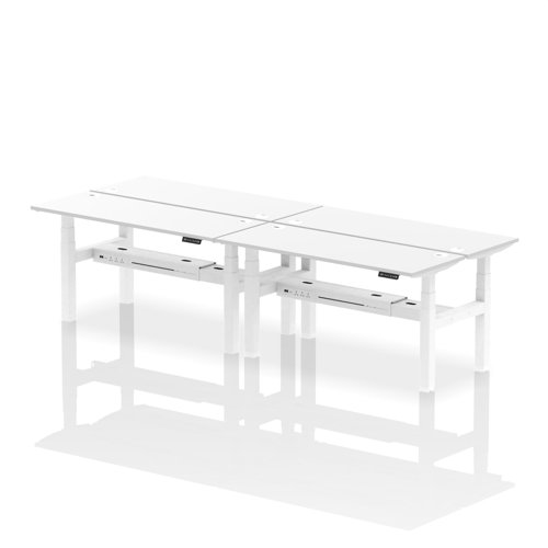 Air Back-to-Back 1600 x 600mm Height Adjustable 4 Person Bench Desk White Top with Cable Ports White Frame