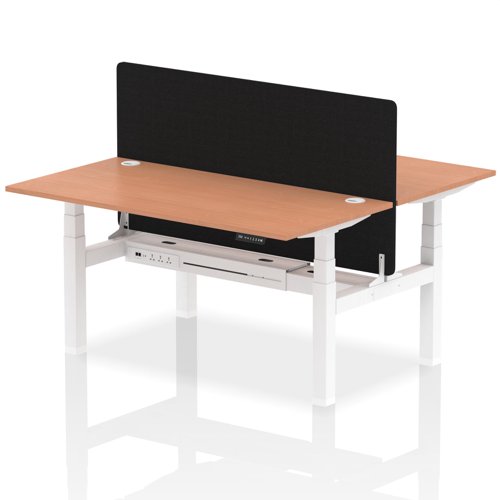 Air Back-to-Back 1600 x 800mm Height Adjustable 2 Person Office Bench Desk Beech Top with Cable Ports White Frame with Black Straight Screen