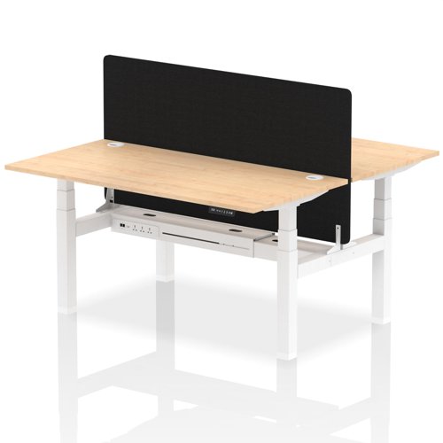 Air Back-to-Back 1600 x 800mm Height Adjustable 2 Person Office Bench Desk Maple Top with Cable Ports White Frame with Black Straight Screen