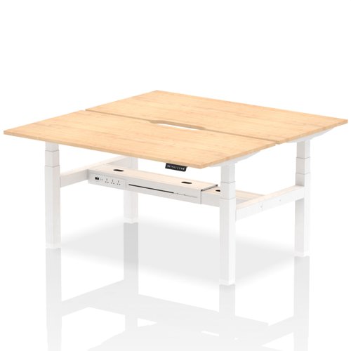 Air Back-to-Back 1600 x 800mm Height Adjustable 2 Person Office Bench Desk Maple Top with Scalloped Edge White Frame