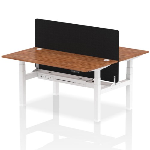 Air Back-to-Back 1600 x 800mm Height Adjustable 2 Person Office Bench Desk Walnut Top with Cable Ports White Frame with Black Straight Screen