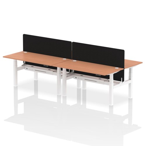 Air Back-to-Back 1600 x 800mm Height Adjustable 4 Person Office Bench Desk Beech Top with Cable Ports White Frame with Black Straight Screen