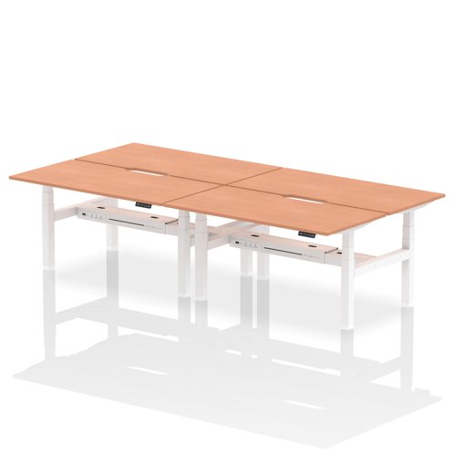 Air Back-to-Back 1600 x 800mm Height Adjustable 4 Person Office Bench Desk Beech Top with Scalloped Edge White Frame