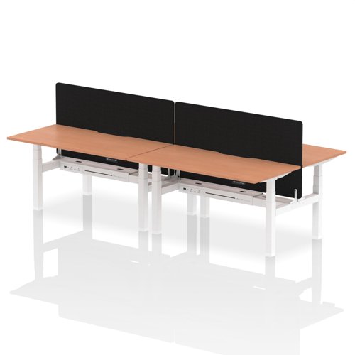 Air Back-to-Back 1600 x 800mm Height Adjustable 4 Person Office Bench Desk Beech Top with Scalloped Edge White Frame with Black Straight Screen