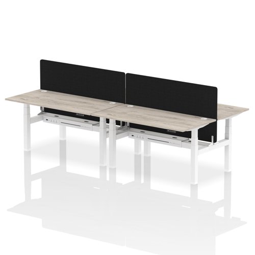 Air Back-to-Back 1600 x 800mm Height Adjustable 4 Person Office Bench Desk Grey Oak Top with Cable Ports White Frame with Black Straight Screen