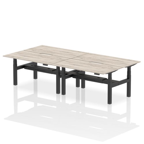 Air Back-to-Back 1600 x 800mm Height Adjustable 4 Person Office Bench Desk Grey Oak Top with Scalloped Edge Black Frame