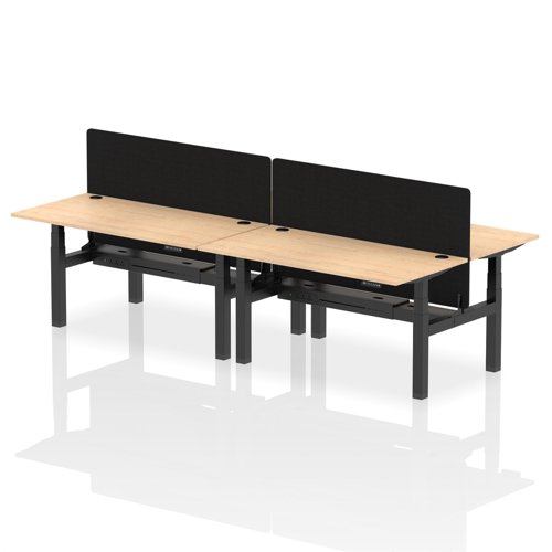 Air Back-to-Back 1600 x 800mm Height Adjustable 4 Person Bench Desk Maple Top with Cable Ports Black Frame with Black Straight Screen
