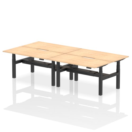 Air Back-to-Back 1600 x 800mm Height Adjustable 4 Person Office Bench Desk Maple Top with Scalloped Edge Black Frame
