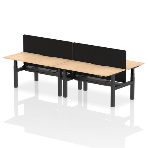 Air Back-to-Back 1600 x 800mm Height Adjustable 4 Person Office Bench Desk Maple Top with Scalloped Edge Black Frame with Black Straight Screen